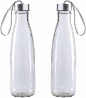 Pack de 2 Botellas de Cristal, 610 ml, con Tapón de Seguridad y Cordon de Transporte