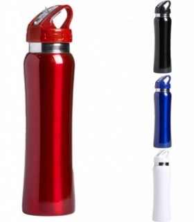 Botella de Acero Inox, 800 ml, Dosificador abatible y Asa, Acabado Brillo, Resistente, Rojo
