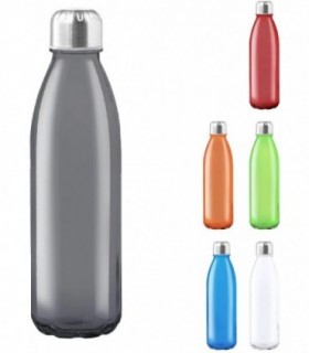 Botella Transparente, 650 ml, de Cristal y Tapon a Rosca de Acero Inox, Transparente, Resistente, Negro