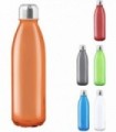 Botella Transparente, 650 ml, de Cristal y Tapon a Rosca de Acero Inox, Transparente, Resistente, Naranja