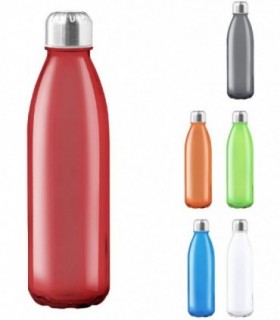 Botella Transparente, 650 ml, de Cristal y Tapon a Rosca de Acero Inox, Transparente, Resistente, Rojo