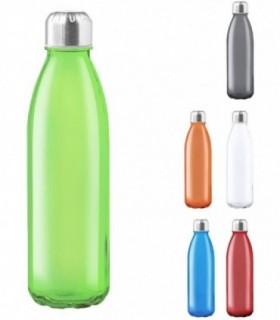 Botella Transparente, 650 ml, de Cristal y Tapon a Rosca de Acero Inox, Transparente, Resistente, Verde