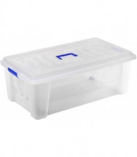 Caja Multiuso Plastico Transparente con Tapa, Cierre Presion, Ruedas y Asa, 60l