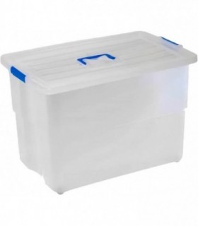 Caja Multiuso Plastico Transparente con Tapa, Cierre Presion, Ruedas y Asa, 78l