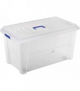 Caja Multiuso Plastico Transparente con Tapa, Cierre Presion, Ruedas y Asa, 90l
