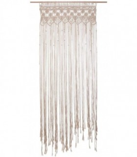 Cortina Decorativa de Macrame de Puerta, Estilo Bohemio, 90x200cm, Barra de Madera Incluida