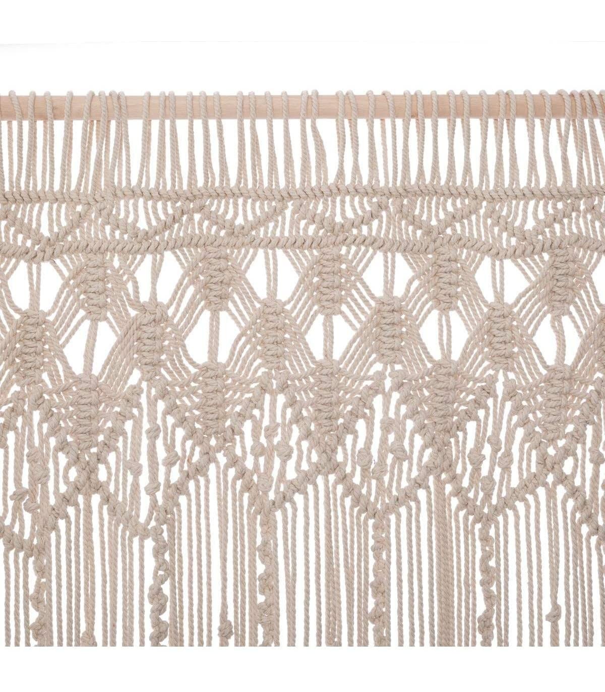 Cortina Decorativa de Macrame de Puerta, Estilo Bohemio, 90x200cm, Barra de  Madera Incluida