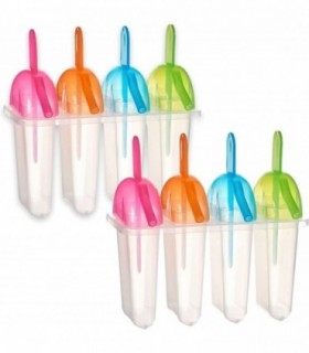 Moldes para Helados 8 Pcs, Soporte Plastico Resistente con Mangos de Colores, 14,5x9,5x15cm
