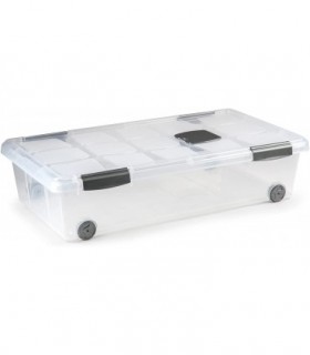 Caja de Almacenamiento de Plastico con Tapa y Ruedas, Cierre a Presion, Apilable (30L, Gris)
