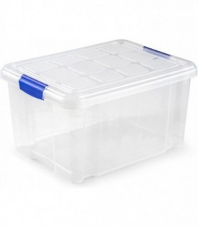 Caja de Almacenamiento de Plastico con Tapa, Cierre a Presion, Apilable (16L, Azul)