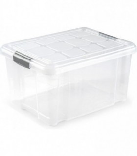 Caja de Almacenamiento de Plastico con Tapa, Cierre a Presion, Apilable (16L, Gris)