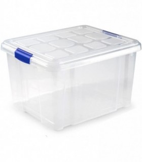 Caja de Almacenamiento de Plastico con Tapa, Cierre a Presion, Apilable (25L, Azul)