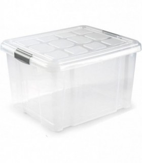 Caja de Almacenamiento de Plastico con Tapa, Cierre a Presion, Apilable (25L, Gris)