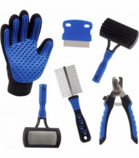 Kit 6 Piezas para Higiene de Mascotas Manopla, corta uñas, Cepillos