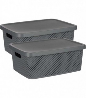 Pack de 2 Cajas Organizadoras con Tapa, Plastico, Diseño Transpirable (13 litros, Antracita)