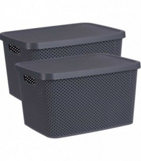 Pack de 2 Cajas Organizadoras con Tapa, Plastico, Diseño Transpirable (19 litros, Antracita)