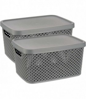 Pack de 2 Cajas Organizadoras con Tapa, Plastico, Diseño Transpirable (3,5 litros, Antracita)