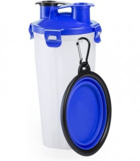 Set Mascotas Comedero Portatil y Bebedero Portatil Plegable, ø11,3x23cm, 900ml (Azul)