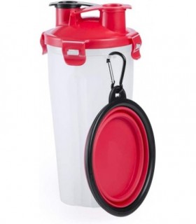 Set Mascotas Comedero Portatil y Bebedero Portatil Plegable, ø11,3x23cm, 900ml (Rojo)