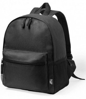 Mochila Infantil, 25x30x12cm, Cierre Cremallera Doble, Bolsillo Frontal, RPET (Negro)