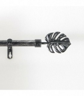 Barra Cortinas Extensible de Metal con 2 Terminales, Soportes y Tornillos (Negro-Plata, 120-210cm)