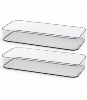 Pack 2 Bandejas Organizadoras, Apilables, Plastico Transparente (32x14x5 cm)