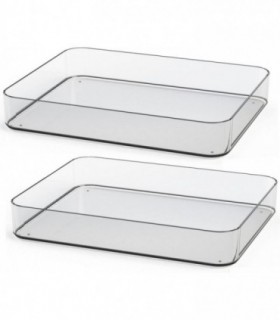Pack 2 Bandejas Organizadoras, Apilables, Plastico Transparente (32x25x5 cm)