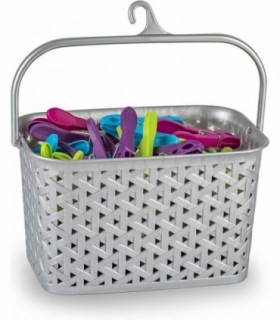 Cesta Pinzas de Ropa con Colgador (Plata)