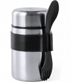 Fiambrera Acero Inox con Cubiertos, Hermetico, 500 ml, ø8,7x15,3 cm