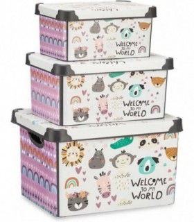 Pack de 3 Cajas con Tapa, Plastico, 22L, 17L y 10L (Animales)