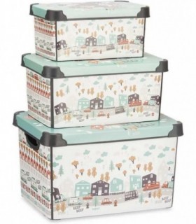 Pack de 3 Cajas con Tapa, Plastico, 22L, 17L y 10L (Ciudad)