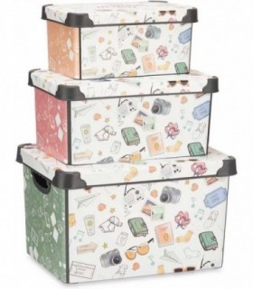 Pack de 3 Cajas con Tapa, Plastico, 22L, 17L y 10L (Recuerdos)