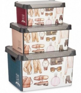 Pack de 3 Cajas con Tapa, Plastico, 22L, 17L y 10L (Vintage)