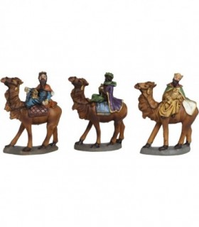 Set de 3 Reyes Magos, Figuras para Belen, Fabricados en Resina (Reyes a Camello)