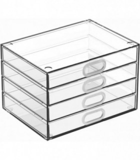 Cajonera Plástico Transparente Modular (4 cajones, 17 x 13 x 11 cm)