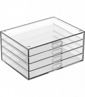 Cajonera Plástico Transparente Modular (4 cajones, 23 x 17 x 11 cm)