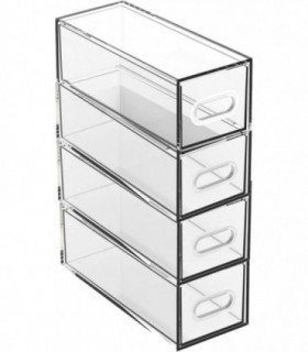 Cajonera Plástico Transparente Modular (4 cajones, 7 x 17 x 22 cm)