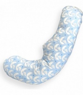 Almohada para Embarazada, Forma de J, Funda 100% Algodón, Lavable, 110x60 cm (Azul)