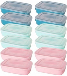 Pack 12 Recipientes de Plástico con Tapa, sin BPA, Aptos para Lavavajillas (Pack 12 x 0,8 L)