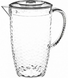 Jarra para Agua de Plástico, Diseño en Relieve Moderno con Tapa y Asa, 2L, 12,8x24 cm