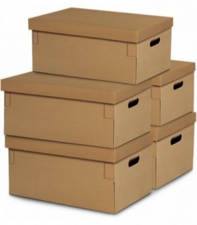 Pack 5 Cajas con Tapa , Asa Troquelada, Cartón Reforzado y Resistente (36,5x28,5x16,5cm)