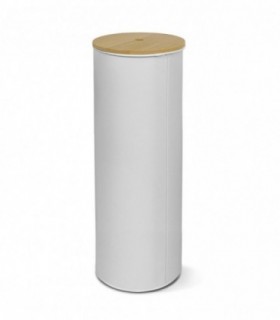 Escobillero de Metal con Tapa de Bambu de Inodoro, 9,5x9,5x27,2 cm, Escobilla 34 cm (Blanco)