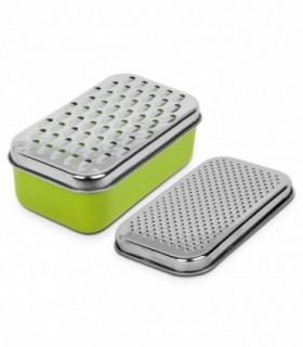 Rallador Doble y Recipiente con Tapa, Acero Inoxidable, Base Antideslizante, 18x12x7cm