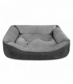 Cama de Perro, Terciopelo, Interior de Fibras de Algodón (Pequeña 60x45X17cm, Gris)