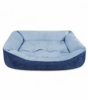 Cama de Perro, Terciopelo, Interior de Fibras de Algodón (Grande 80x60X17cm, Azul)