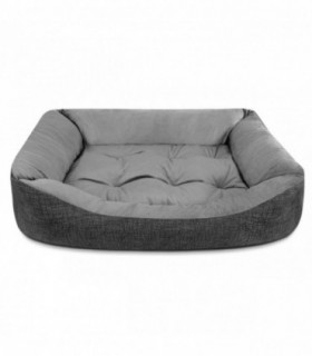 Cama de Perro, Terciopelo, Interior de Fibras de Algodón (Grande 80x60X17cm, Gris)