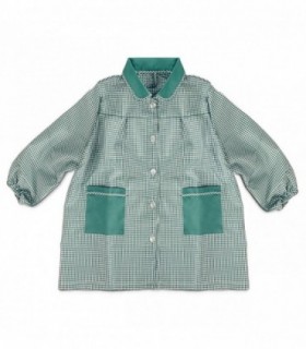 Bata Escolar Infantil con Botones Estampado a Cuadros, Cuello y Bolsillos a Juego (Verde, T4-4 a 5 Años)