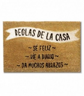 Felpudo Antideslizante Reglas de la Casa, 70x40x1,5cm, Fibra de Coco y Goma