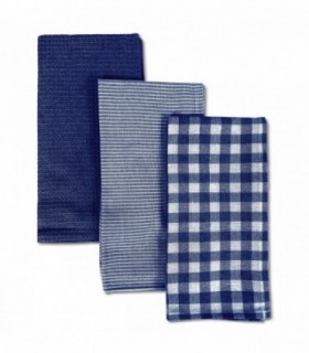 Juego de 3 Paños de Cocina, 50x50x1,5 cm, 100% Algodón (Azul)