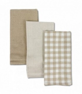 Juego de 3 Paños de Cocina, 50x50x1,5 cm, 100% Algodón (Crudo)